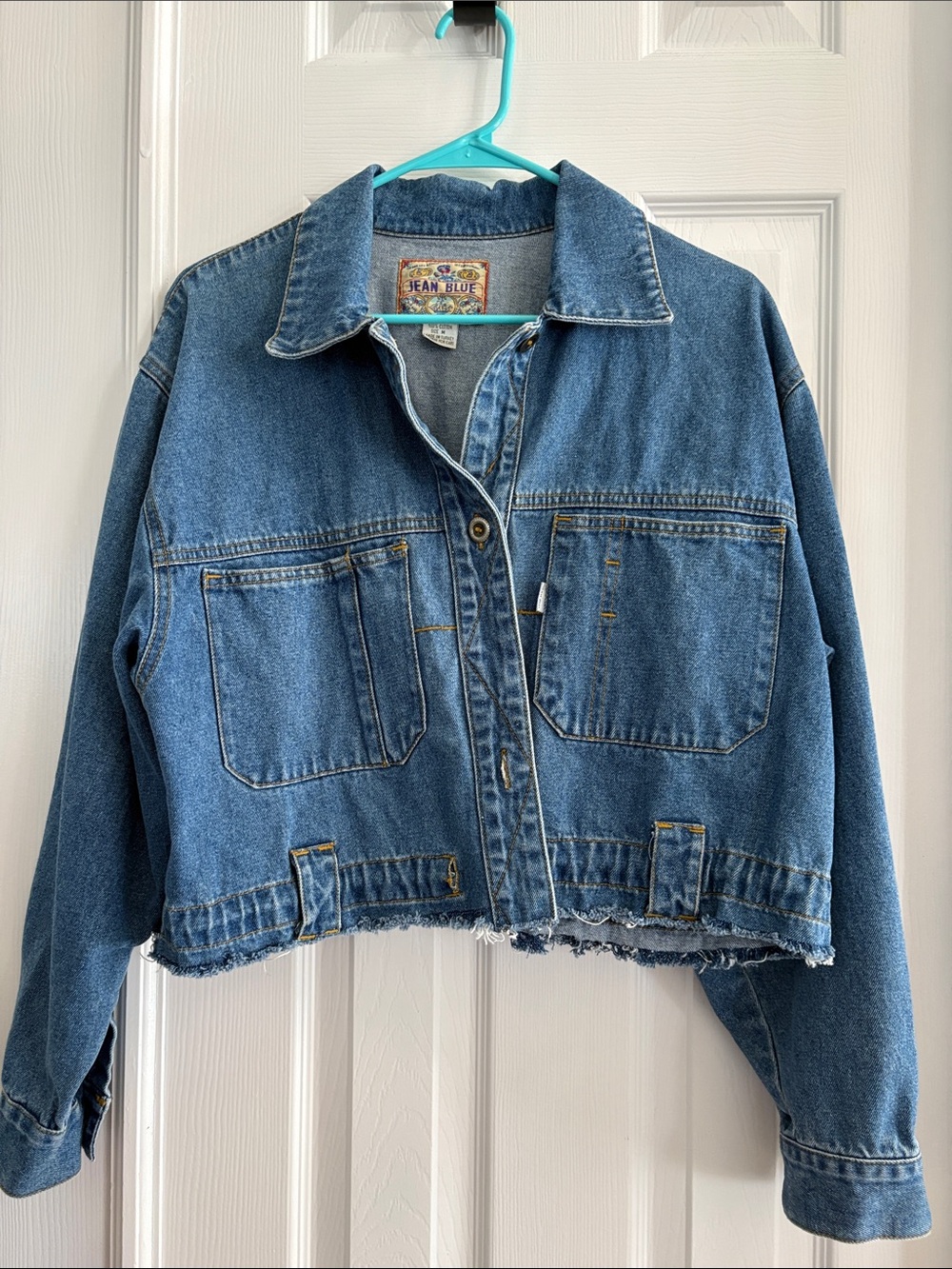 Jean Blue brand Y2K Vintage Blue Denim Jean Cropped Jacket Womens Size Medium